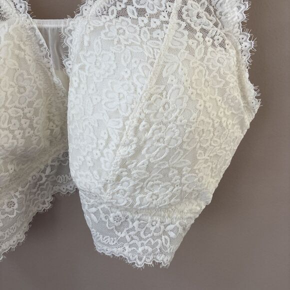 Aerie Women’s XXL White Ivory Lace Bralette Wireless Padded Stretch Bra Top - Picture 4 of 7